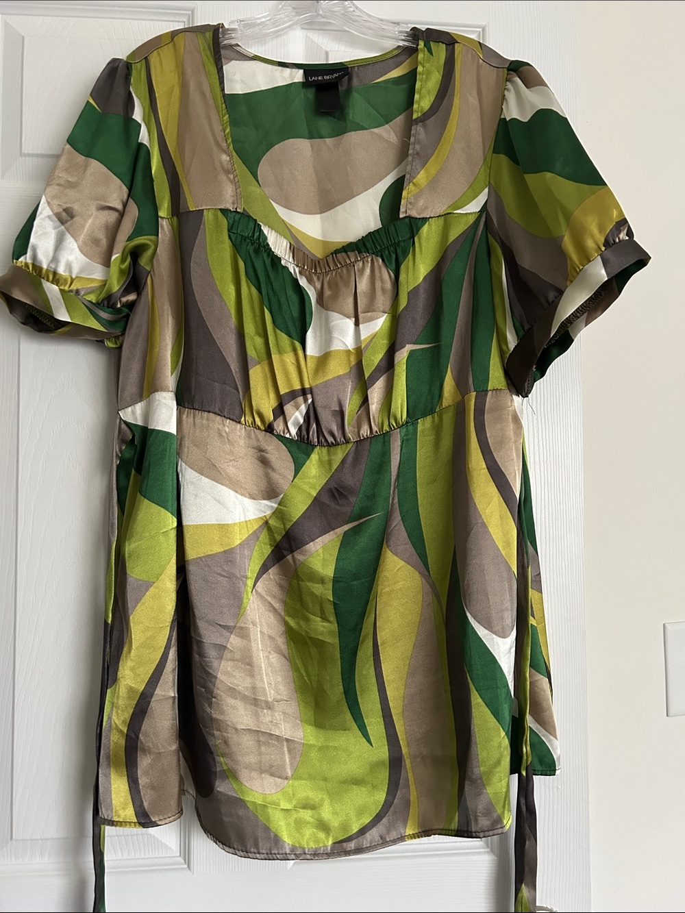 Lane Bryant Green and Olive Abstract Print Short Sleeve Tunic